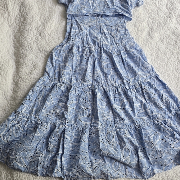 Zara Embroidered Cutout Tiered Eyelet Maxi Shirt Dress XS Light Blue - Picture 10 of 16